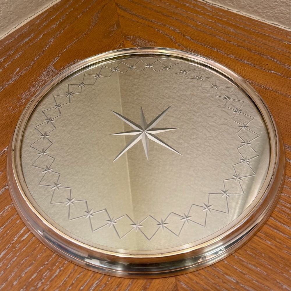 Vintage Elegant Silver and Gold Starburst Circular Mirror Tray